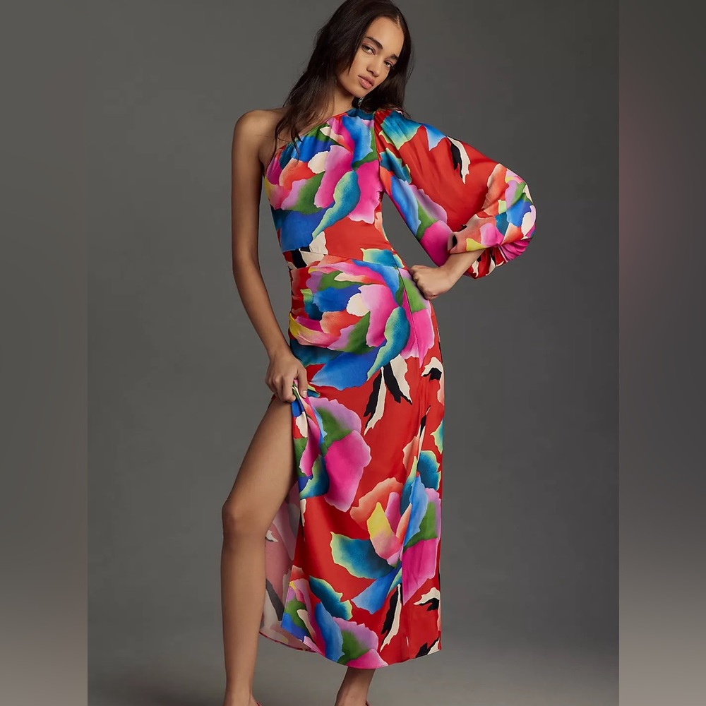 NWT Silk Farm Rio One-Shoulder Slim Floral Midi Dress